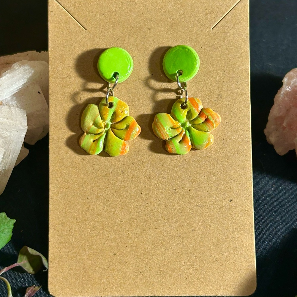 Green and Yellow Floral Earrings